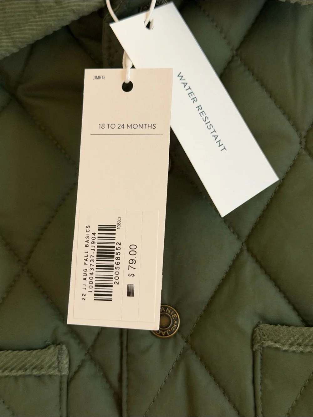 NWT Janie and Jack Quilted Olive Green Puffer Jacket